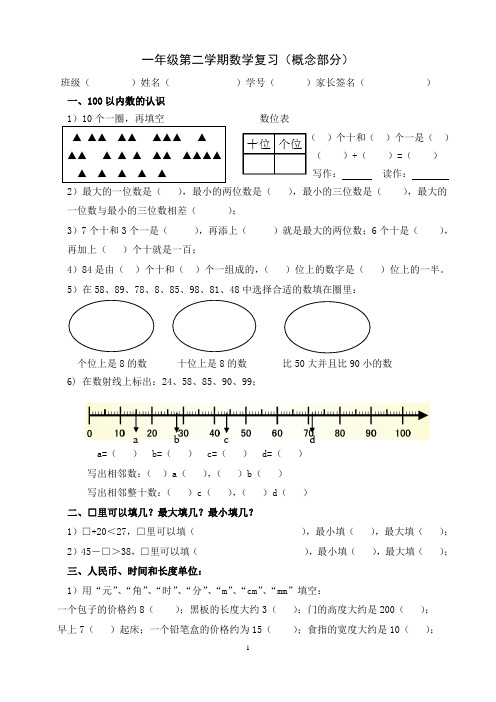 一年级下数学概念部分知识梳理