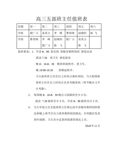 高三五部班主任值班表