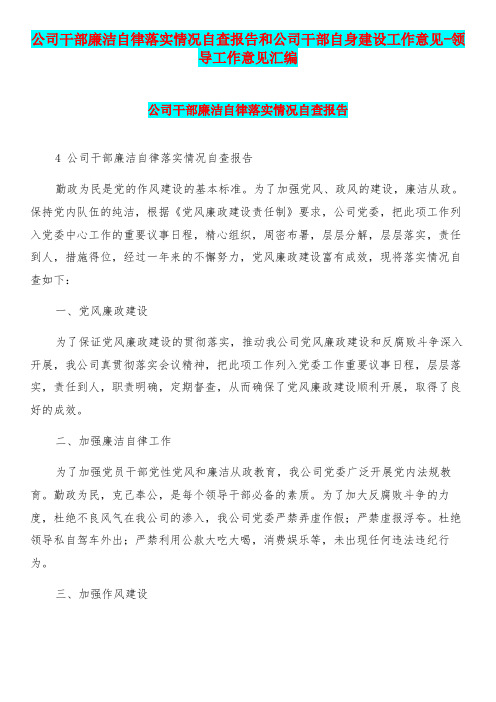 公司干部廉洁自律落实情况自查报告和公司干部自身建设工作意见-领导工作意见汇编