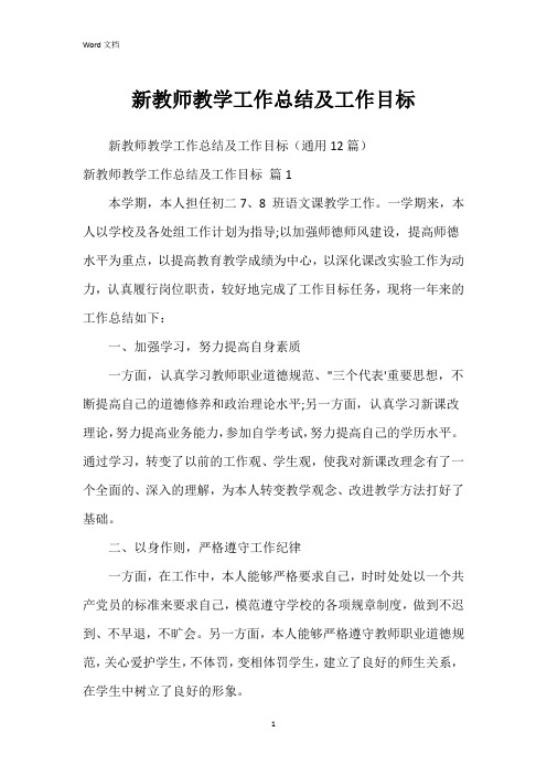 新教师教学工作总结及工作目标