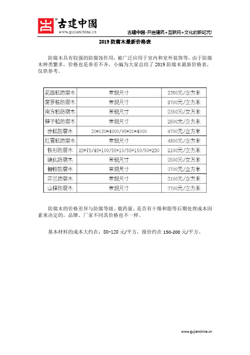 2019防腐木最新价格表