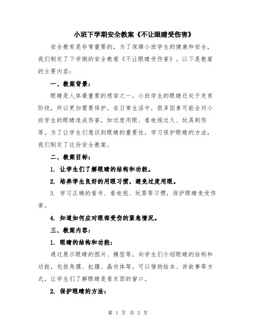 小班下学期安全教案《不让眼睛受伤害》