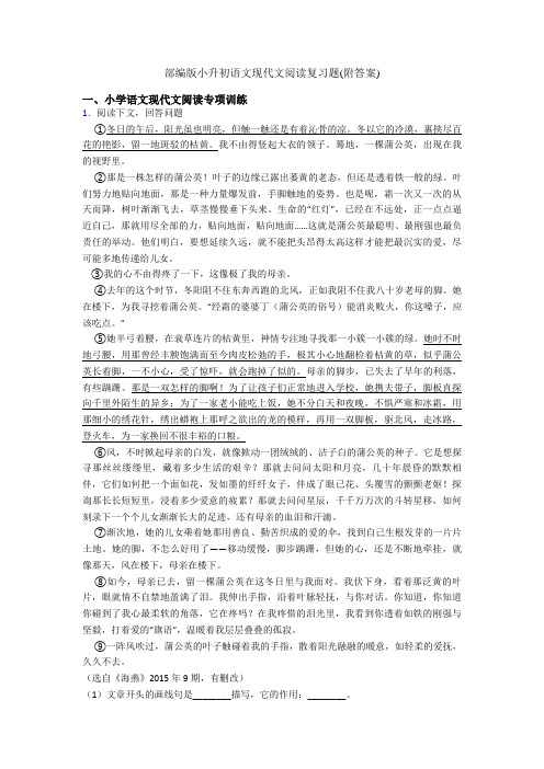 部编版小升初语文现代文阅读复习题(附答案)