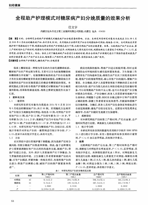 全程助产护理模式对糖尿病产妇分娩质量的效果分析