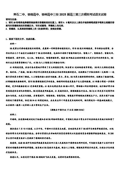 黄石二中、鄂南高中、鄂州高中三校2025届高三第三次模拟考试语文试卷含解析