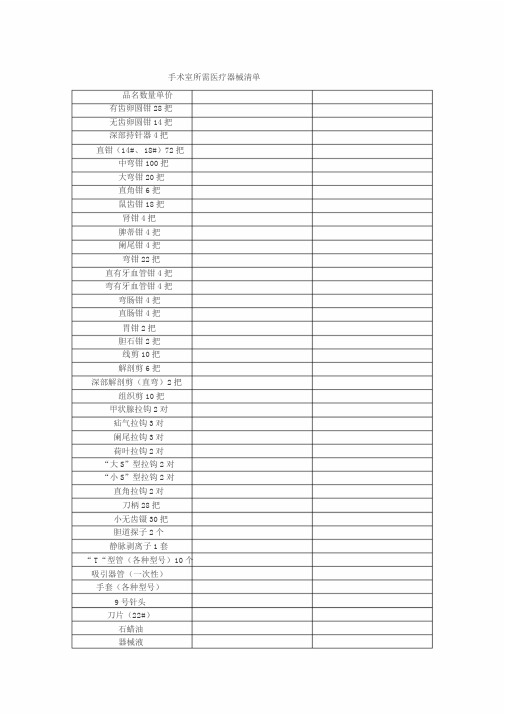 手术室所需医疗器械清单