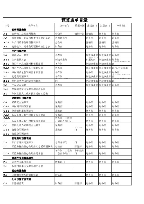 企业公司集团每月每季每年费用成本预算所有表格50个