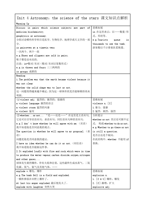 人教版高中英语必修三Unit4Astronomy：thescienceofthestars课文知识点解析