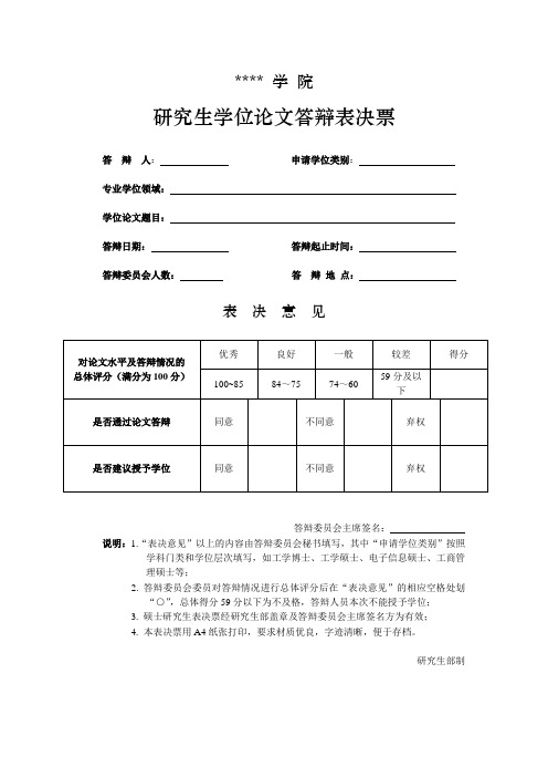 研究生学位论文答辩表决票