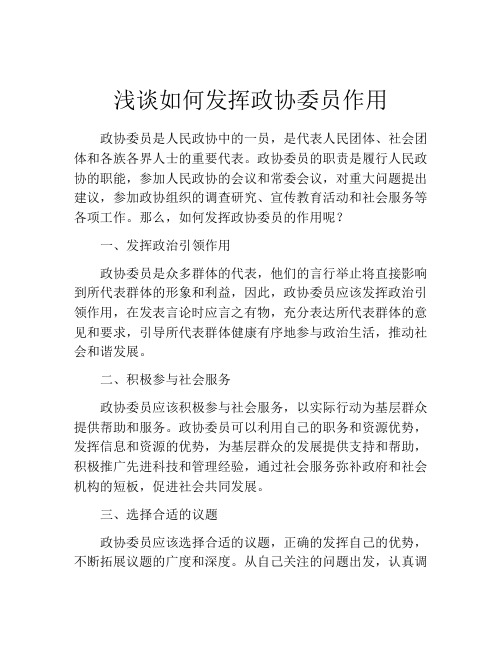 浅谈如何发挥政协委员作用