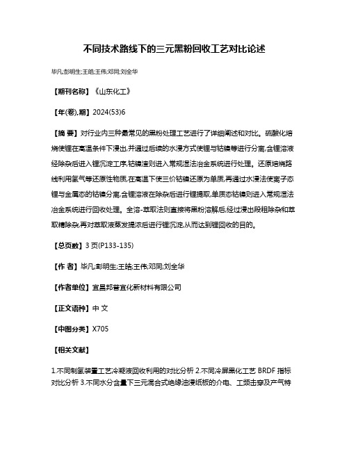 不同技术路线下的三元黑粉回收工艺对比论述