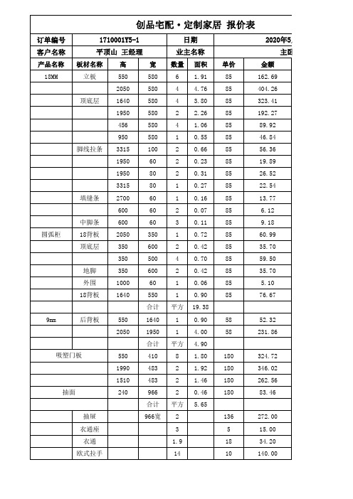 定制衣柜报价清单