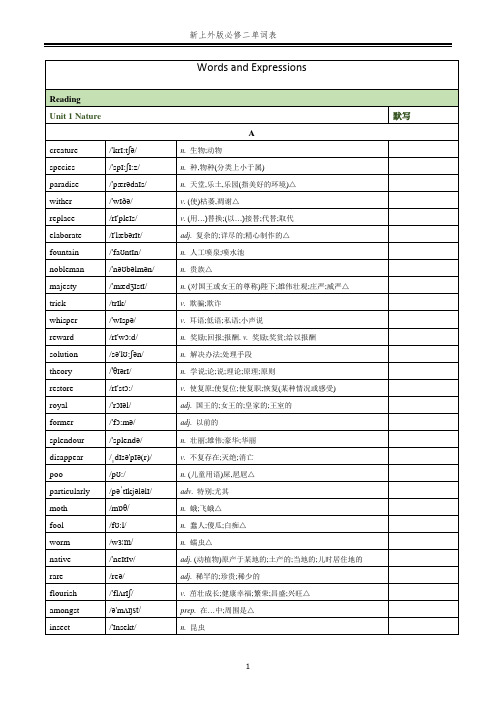 2024上外版新教材高中英语必修二全册单词表(精校打印版)