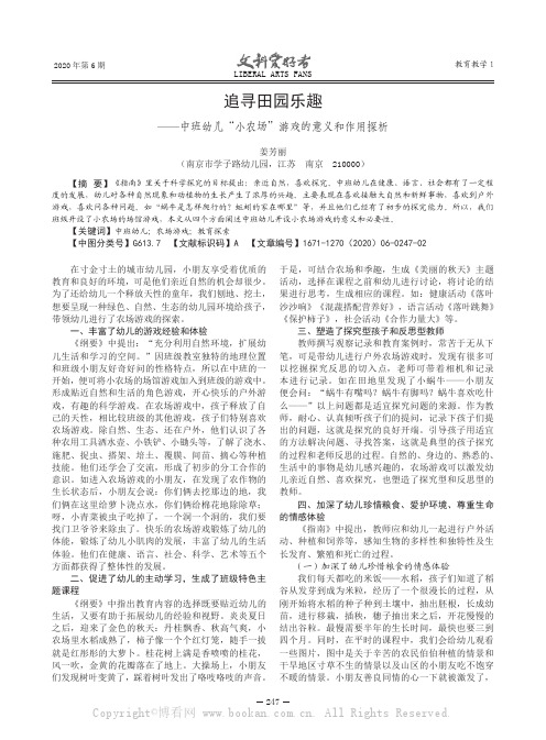 追寻田园乐趣——中班幼儿“小农场”游戏的意义和作用探析