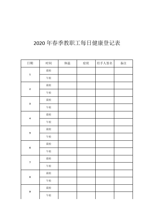 教职工、学生每日健康登记表