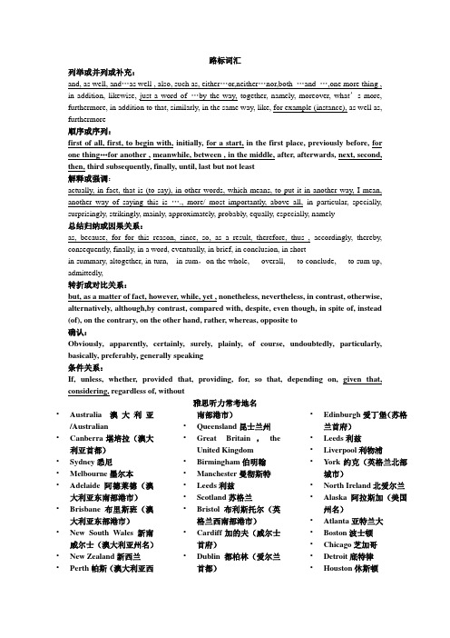 路标词汇和常用地名
