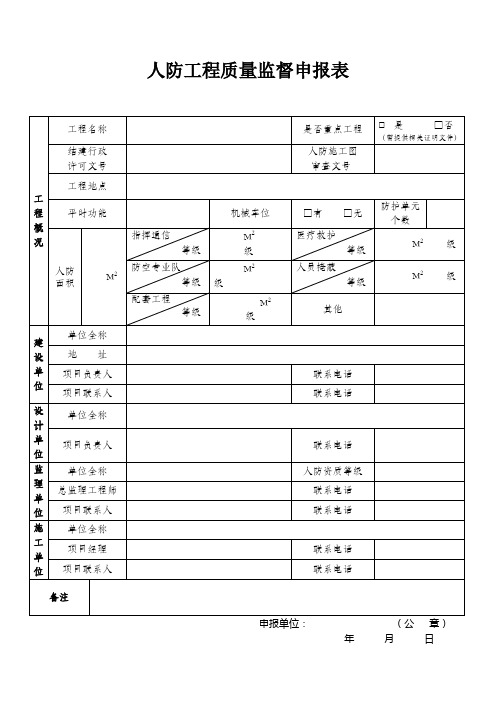 人防工程质量监督申报表