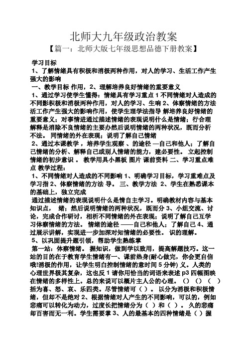 北师大九年级政治教案