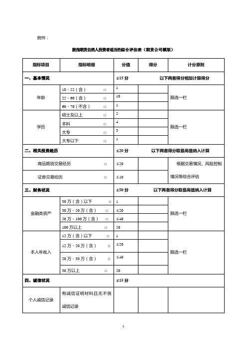 (简体)股指期货自然人投资者适当性综合评估表(期货公司模版)