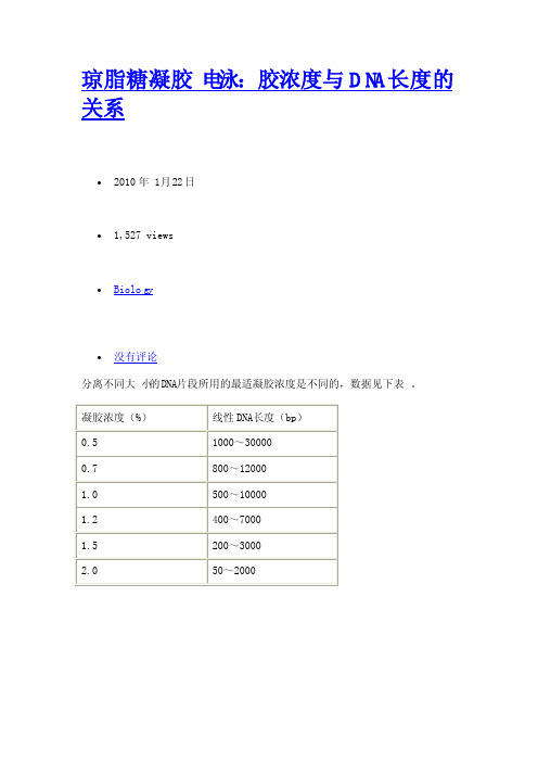 琼脂糖凝胶电泳浓度与dna长度的确定