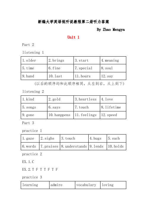 新编大学英语视听说教程第二册听力答案(全)