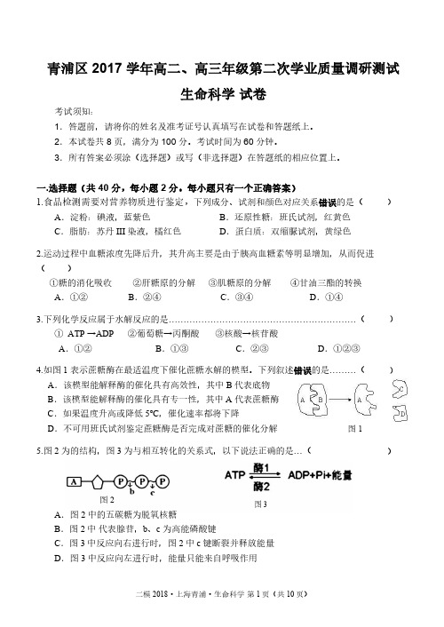 2018年上海青浦区生命科学二模试卷及答案