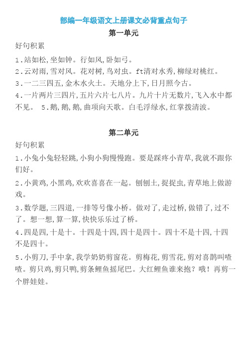 部编一年级语文上册课文必背重点句子