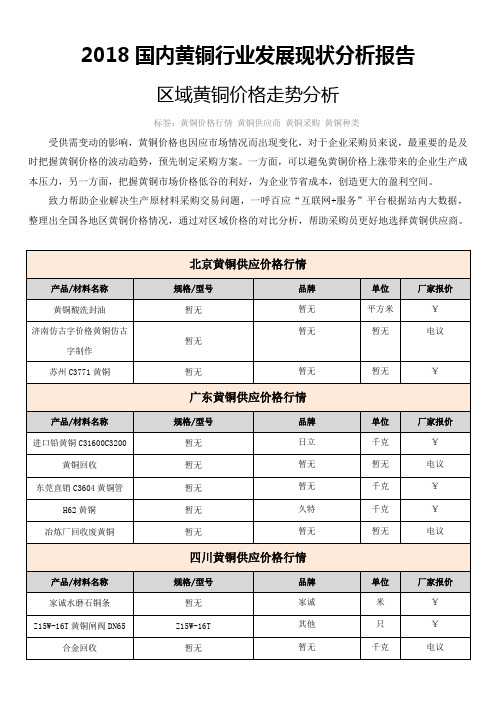 国内黄铜行业发展现状分析报告区域黄铜价格走势分析