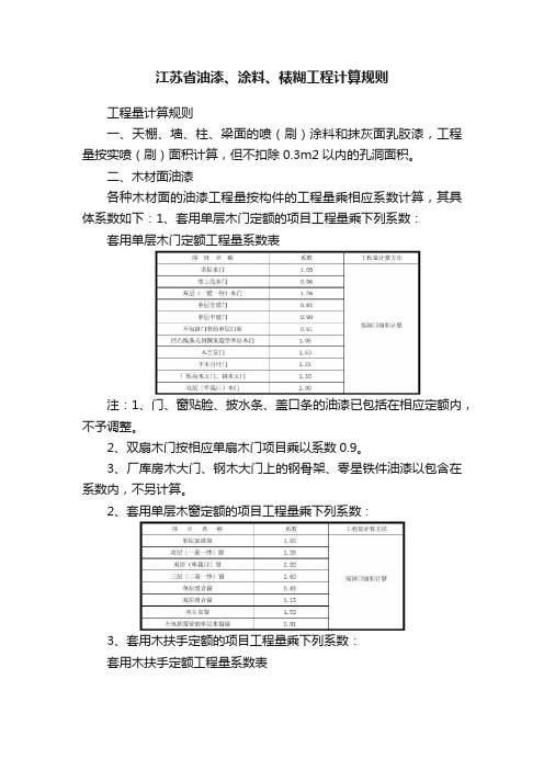 江苏省油漆、涂料、裱糊工程计算规则