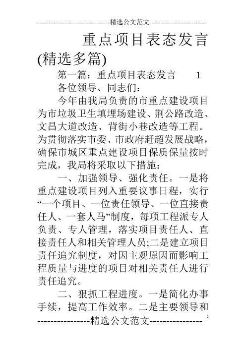 重点项目表态发言(精选多篇)