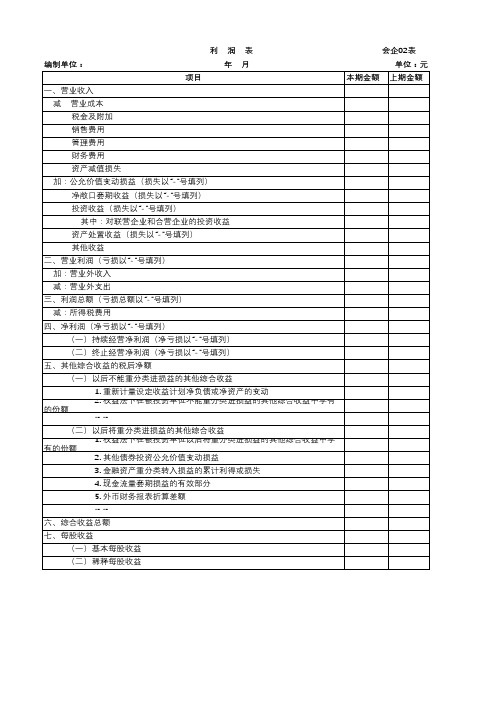 2019年最新版利润表(损益表)模板