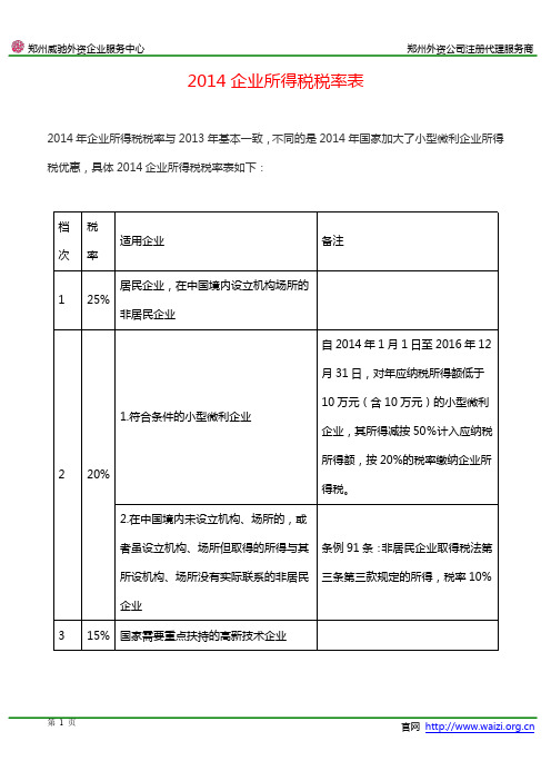 2014年企业所得税税率表