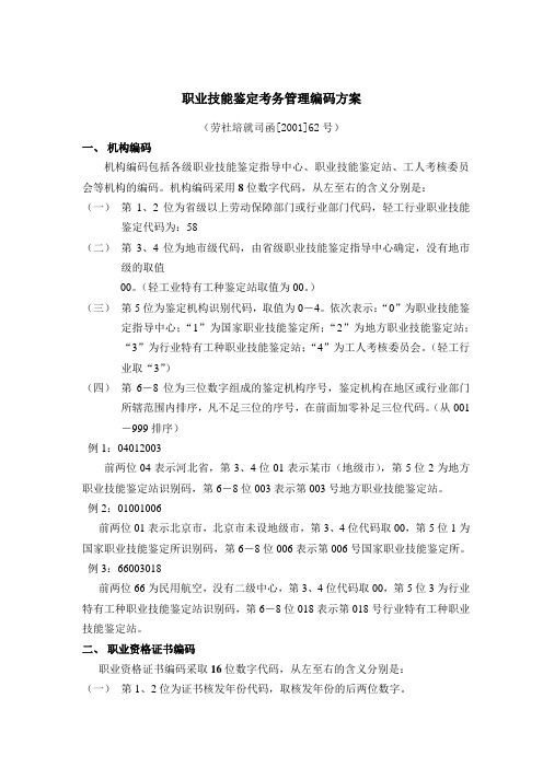 职业技能鉴定考务管理编码方案