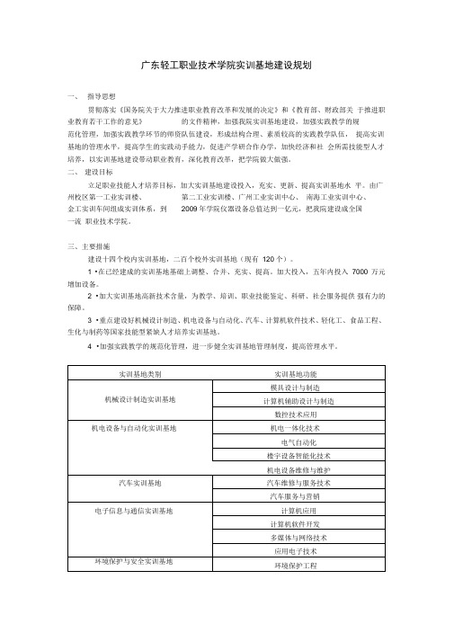 广东轻工职业技术学院实训基地建设规划