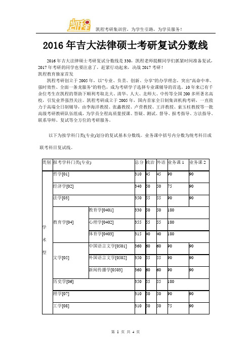 2016年吉大法律硕士考研复试分数线