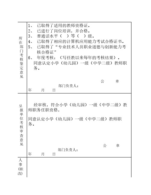 所在部门考核鉴定意见