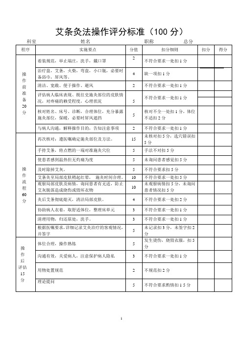 艾条灸法操作评分标准