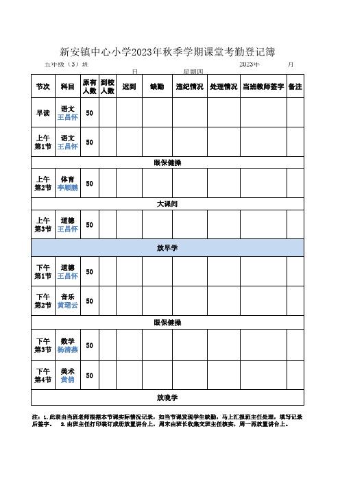 2023年秋季学期课堂考勤登记簿