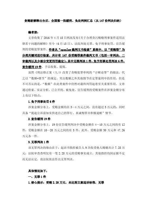 贪贿新解释出台后,全国第一批缓刑、免处判例汇总(从147份判决归纳) - 版本二-2