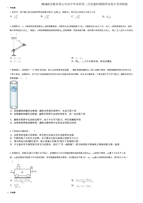 2024届安徽省黄山市高中毕业班第二次质量检测物理试卷专项训练版