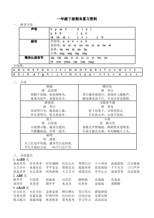 部编版一年级下册语文期末复习资料