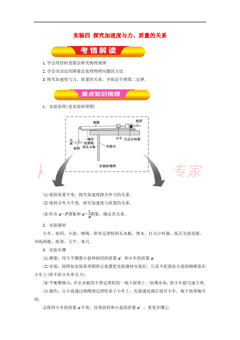 2018年高考物理一轮复习 实验四 探究加速度与力、质量的关系教学案