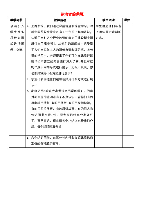 六年级品德与社会上册劳动者的荣耀(第3课时)教案北师大版