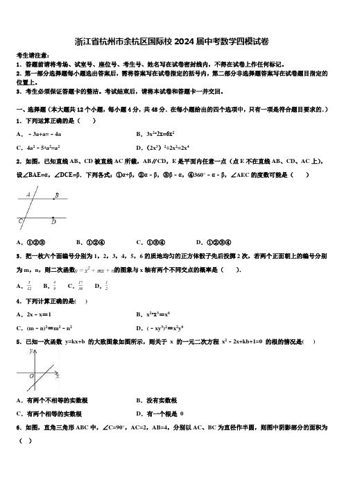 浙江省杭州市余杭区国际校2024届中考数学四模试卷含解析