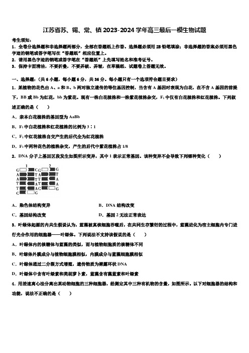 江苏省苏、锡、常、镇2023-2024学年高三最后一模生物试题含解析