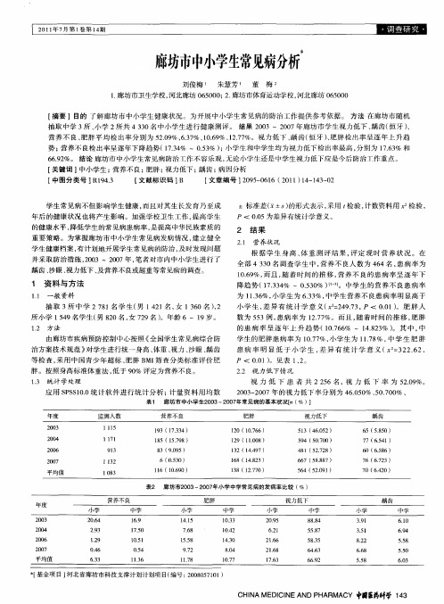 廊坊市中小学生常见病分析