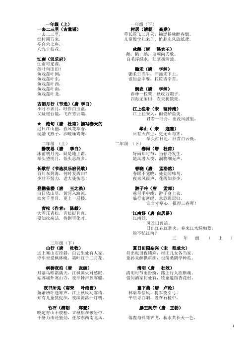 苏教版语文1-6年级书本上的古诗