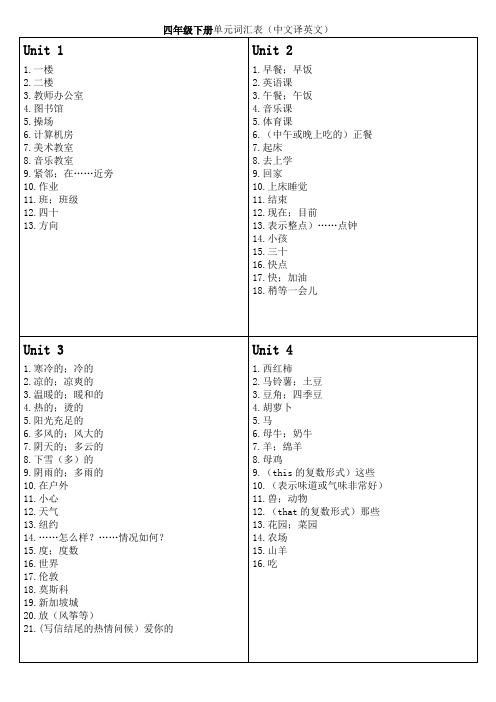 人教版四年级下册英语单词听写