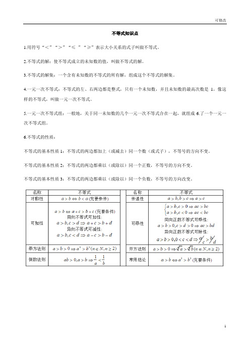 浙教版数学八年级上册 不等式所有知识点总结和常考题型练习题