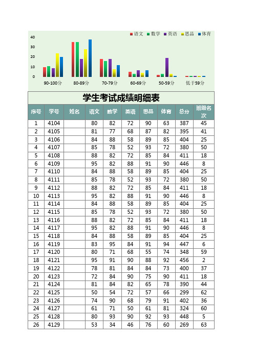 学生考试成绩明细统计图表